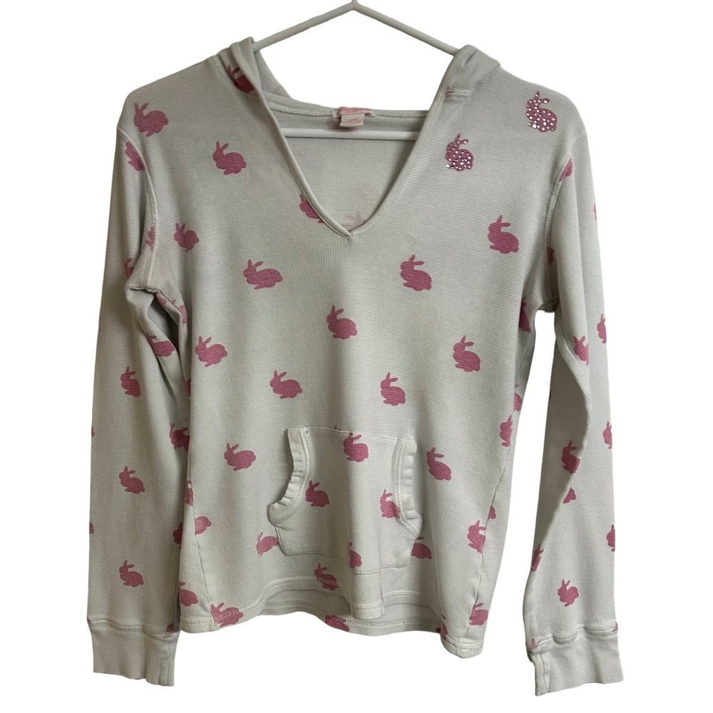 Women’s Streetwear Society Cream Hoodie with Pink Bunny Pattern Size M